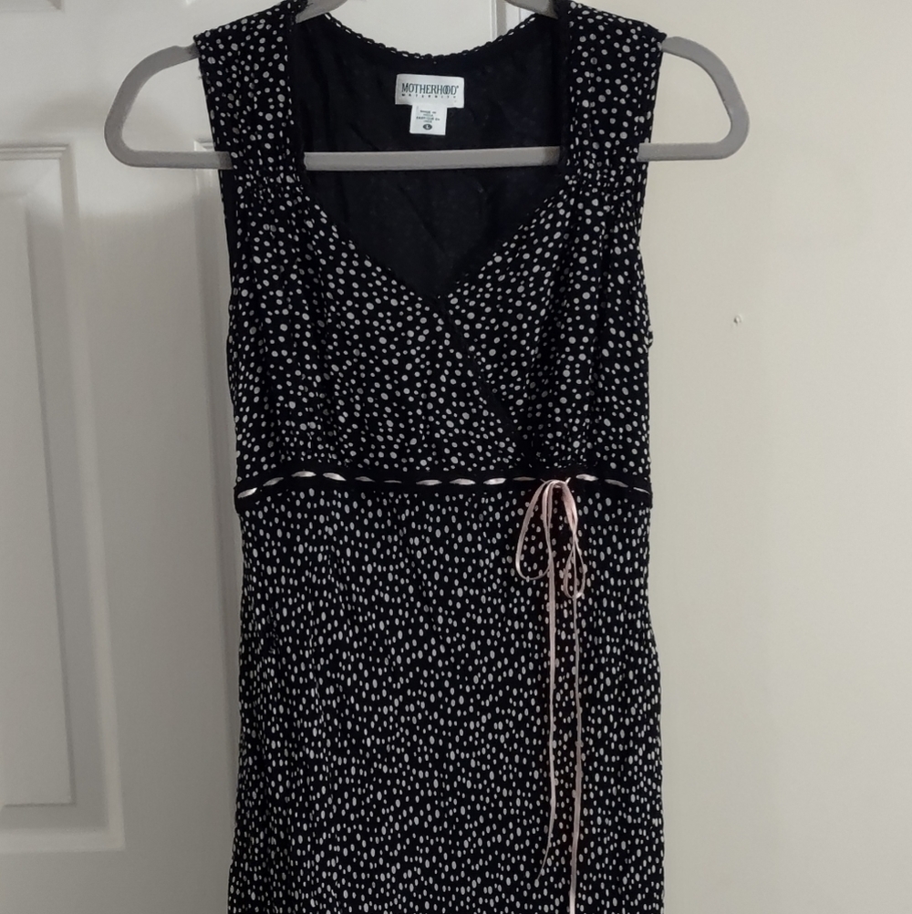 Motherhood maternity Dress with Pink Ribbon on the Empire waist Midi Dress